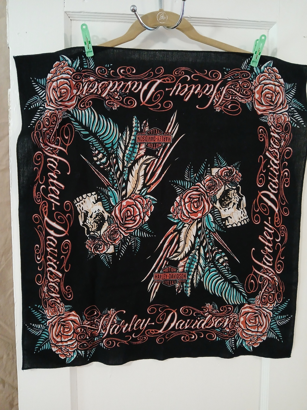 Harley-Davidson Black Floral Skull Bandana - Rose & Teal Accent [113]